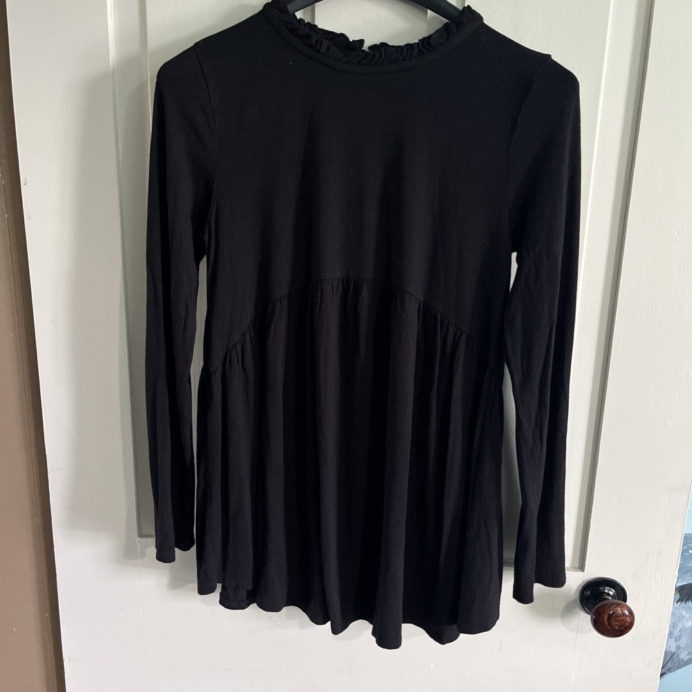 Babydoll Tunic Long Sleeve Top Relaxed Boho Mock Neck Capsule Medium